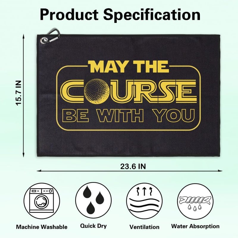 Msticey May The Course Be with You Printed Microfiber Golf Towel with Clip, Great Golf Gifts for Dad Mom Papa Grandpa Golfer, Father's Day Birthday Retirement Gifts, Golf Accessories for Men Women - Image 2